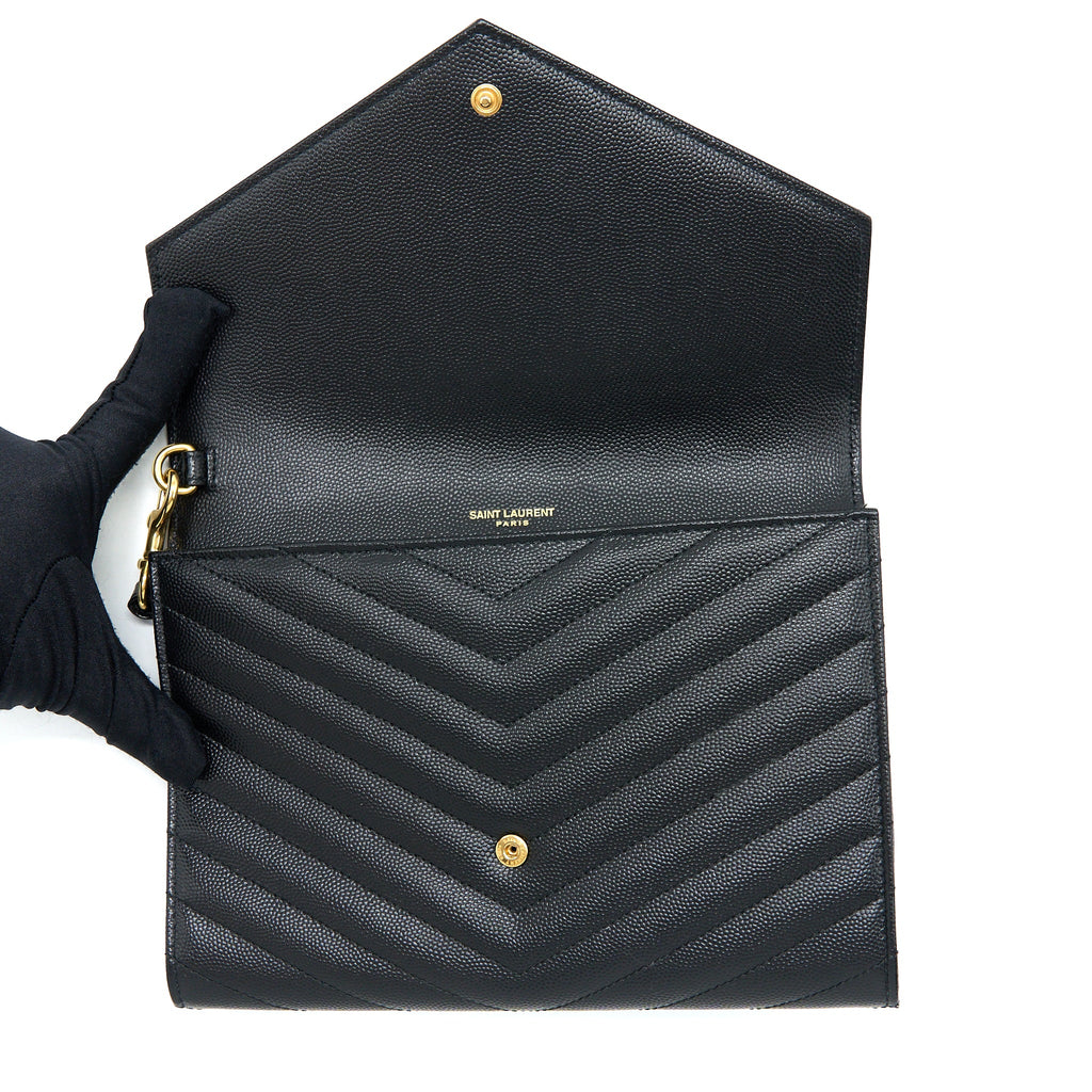 SAINT LAURENT/YSL ENVELOP CLUTCH GRAINED CALFSKIN BLACK GHW