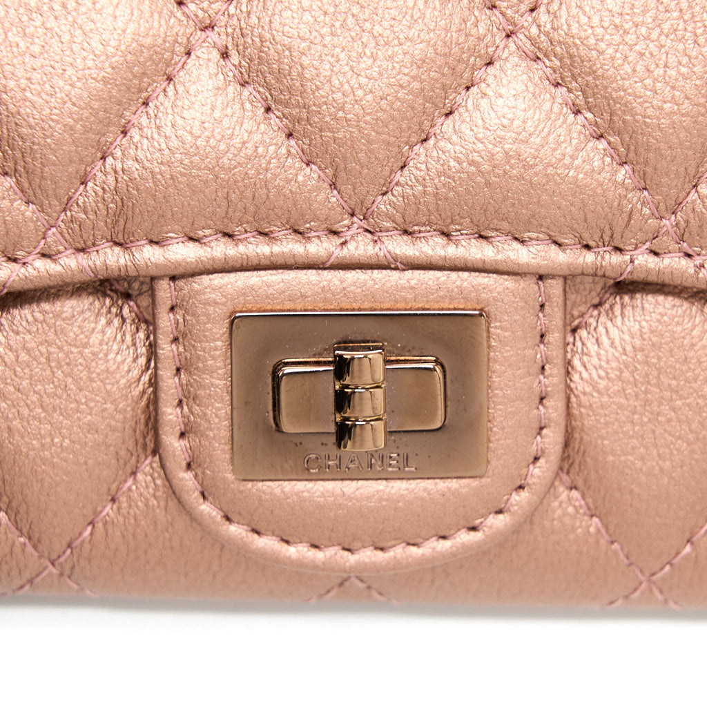 CHANEL 2.55 REISSUE FLAP CARD HOLDER METALLIC GRAINED CALFSKIN ROSE GOLD RGHW