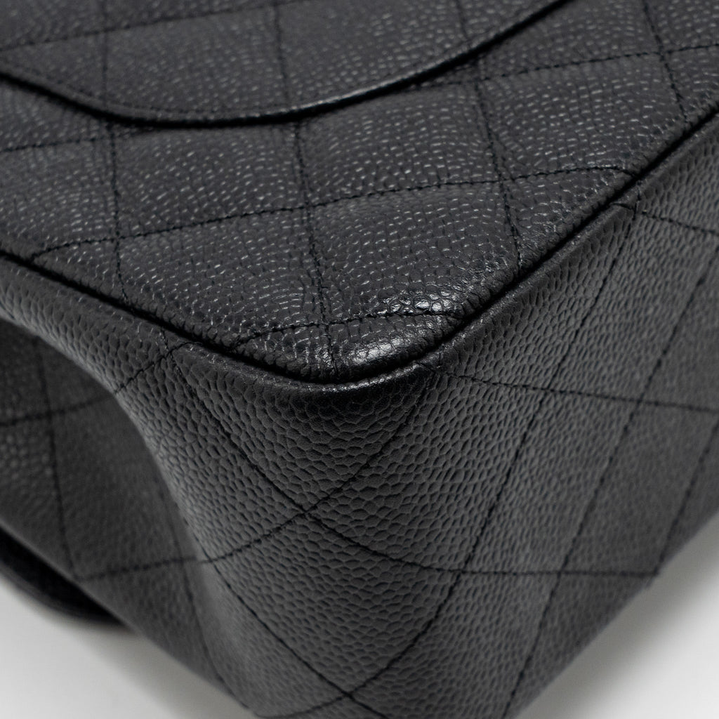 CHANEL JUMBO CLASSIC DOUBLE FLAP BAG CAVIAR BLACK SHW