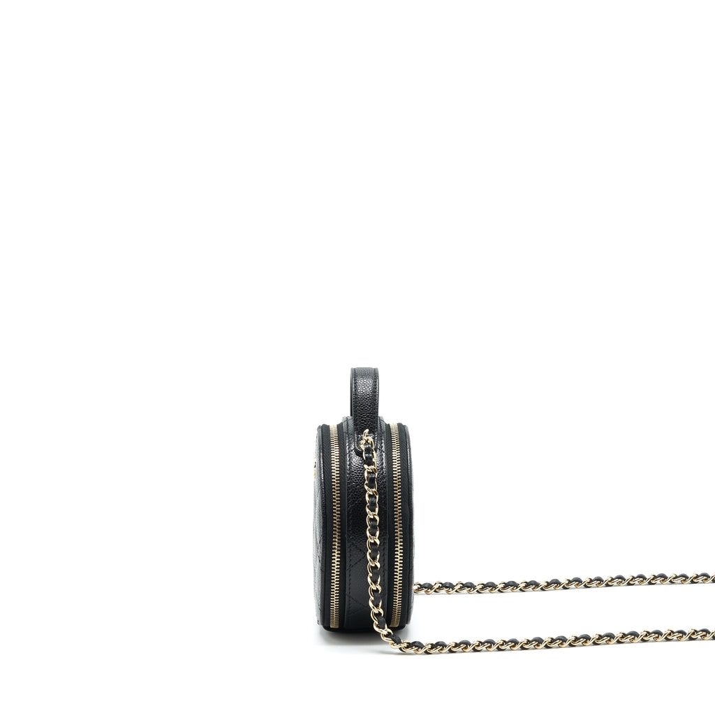CHANEL 22C TOP HANDLE ROUND VANITY BLACK WITH CHAIN CAVIAR LGHW