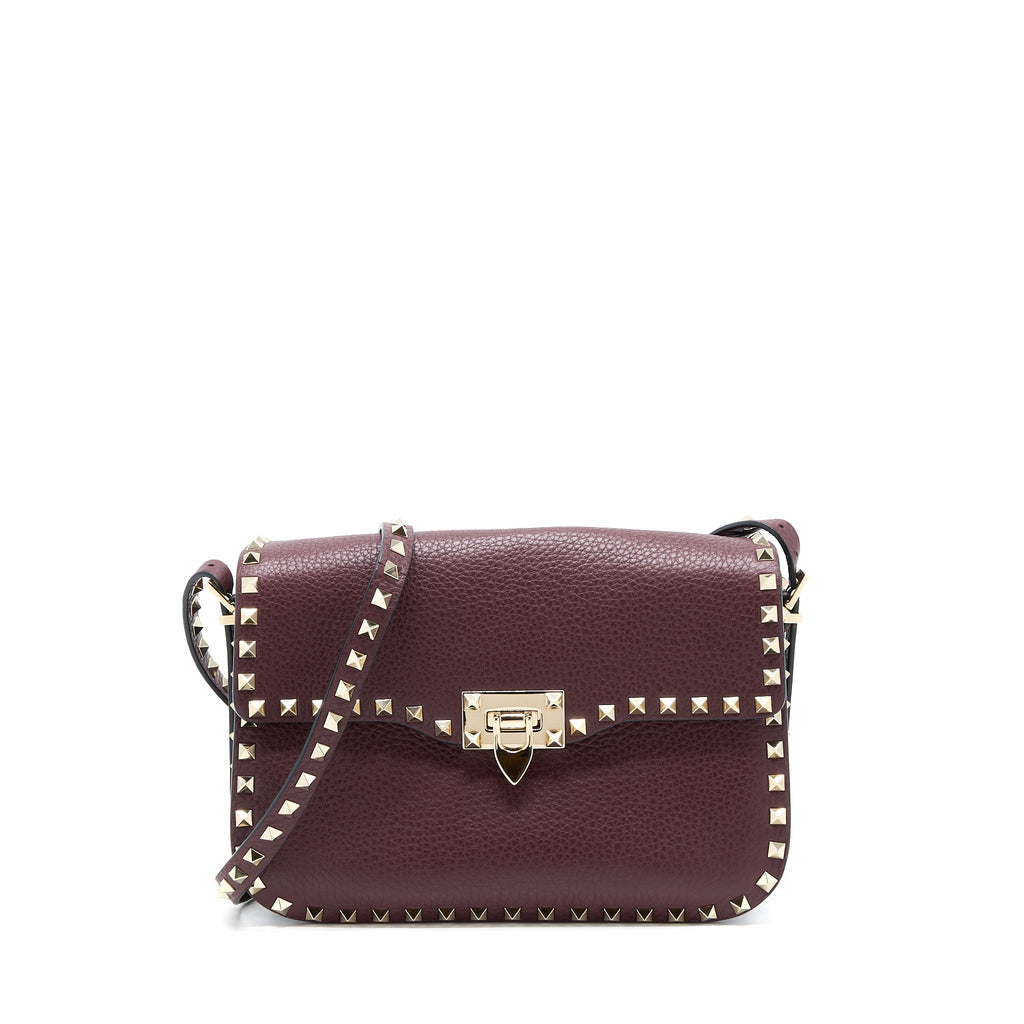 VALENTINO ROCKSTUD FLAP CROSSBODY BAG DARK RED LGHW