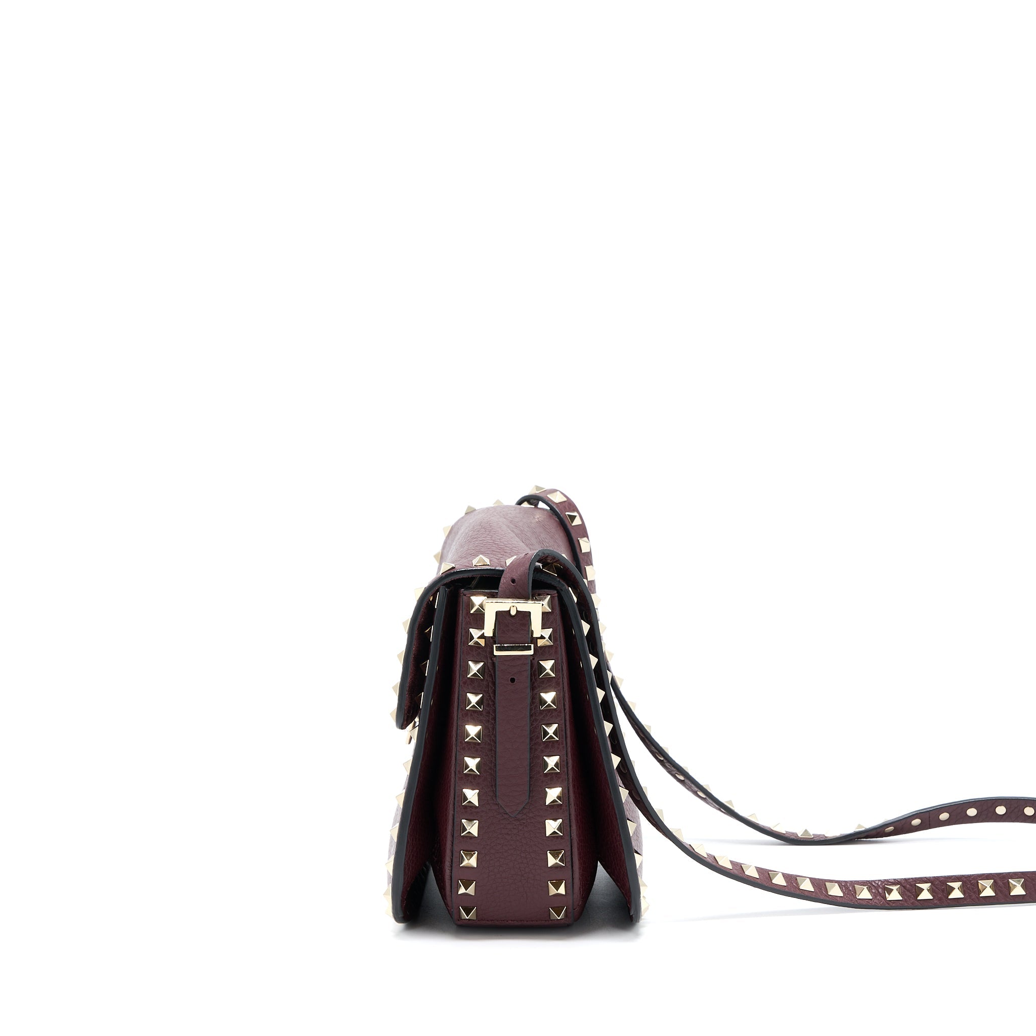 VALENTINO ROCKSTUD FLAP CROSSBODY BAG DARK RED LGHW