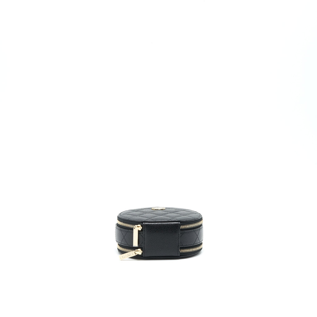 CHANEL 22C TOP HANDLE ROUND VANITY BLACK WITH CHAIN CAVIAR LGHW