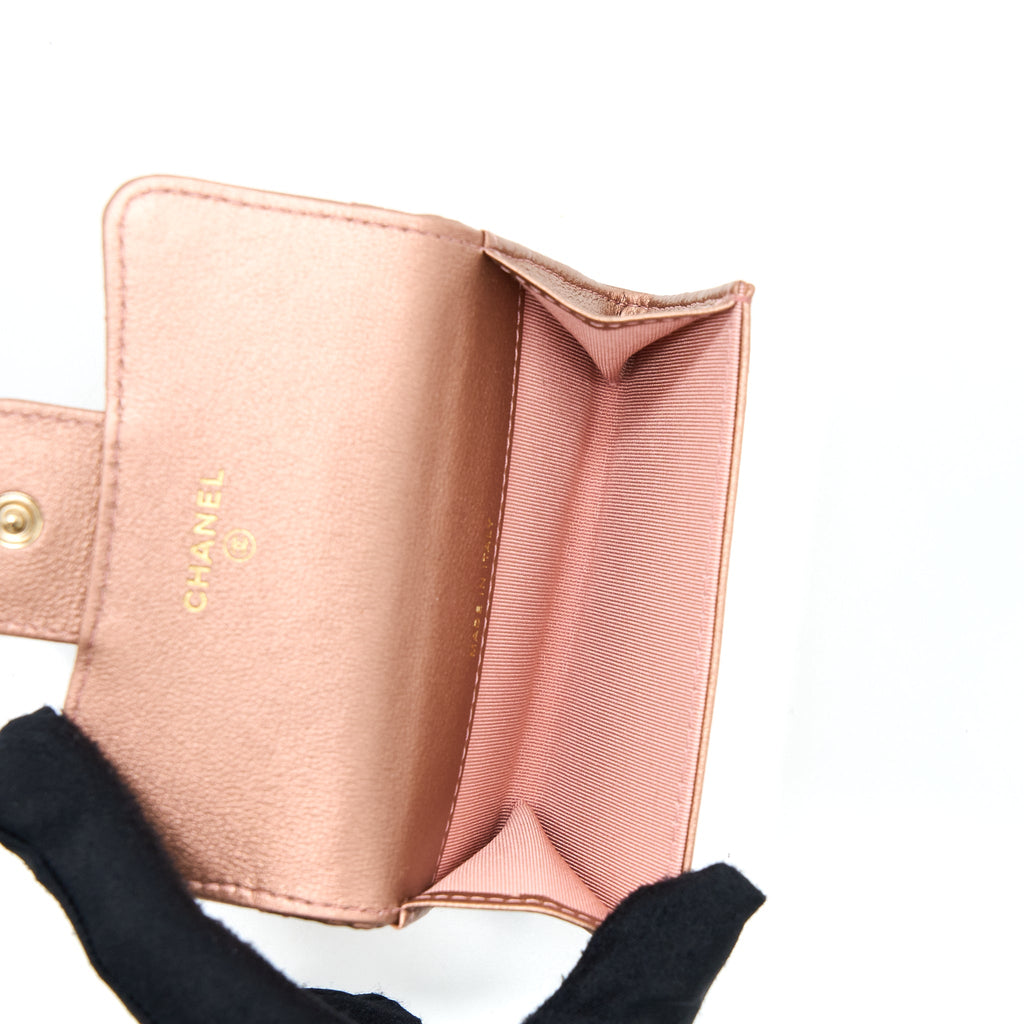 CHANEL 2.55 REISSUE FLAP CARD HOLDER METALLIC GRAINED CALFSKIN ROSE GOLD RGHW