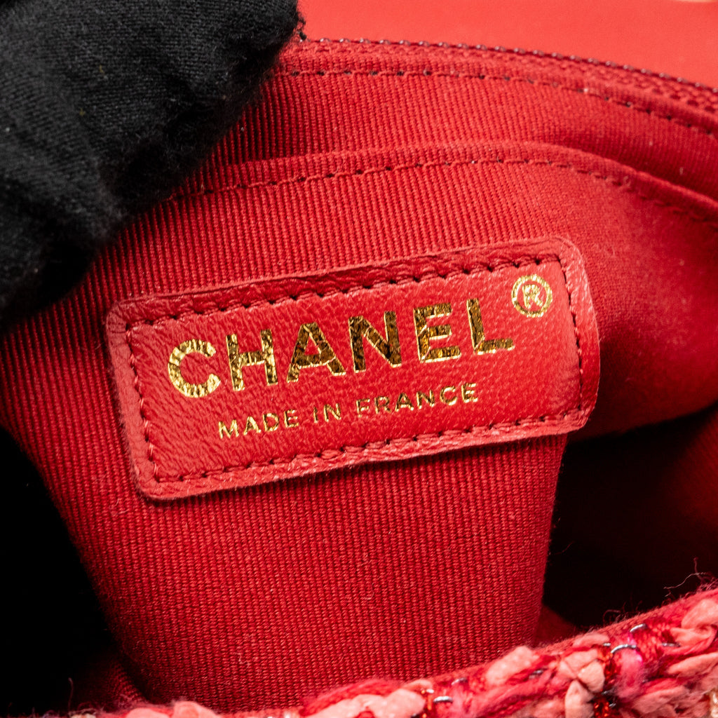 CHANEL MINI RECTANGULAR FLAP BAG TWEED MULTICOLOUR PINK LGHW (MICROCHIP)