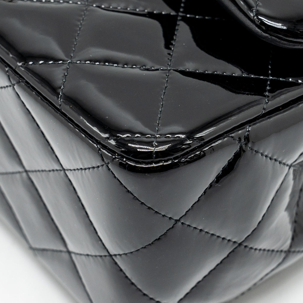 CHANEL JUMBO CLASSIC DOUBLE FLAP BAG PATENT BLACK SHW