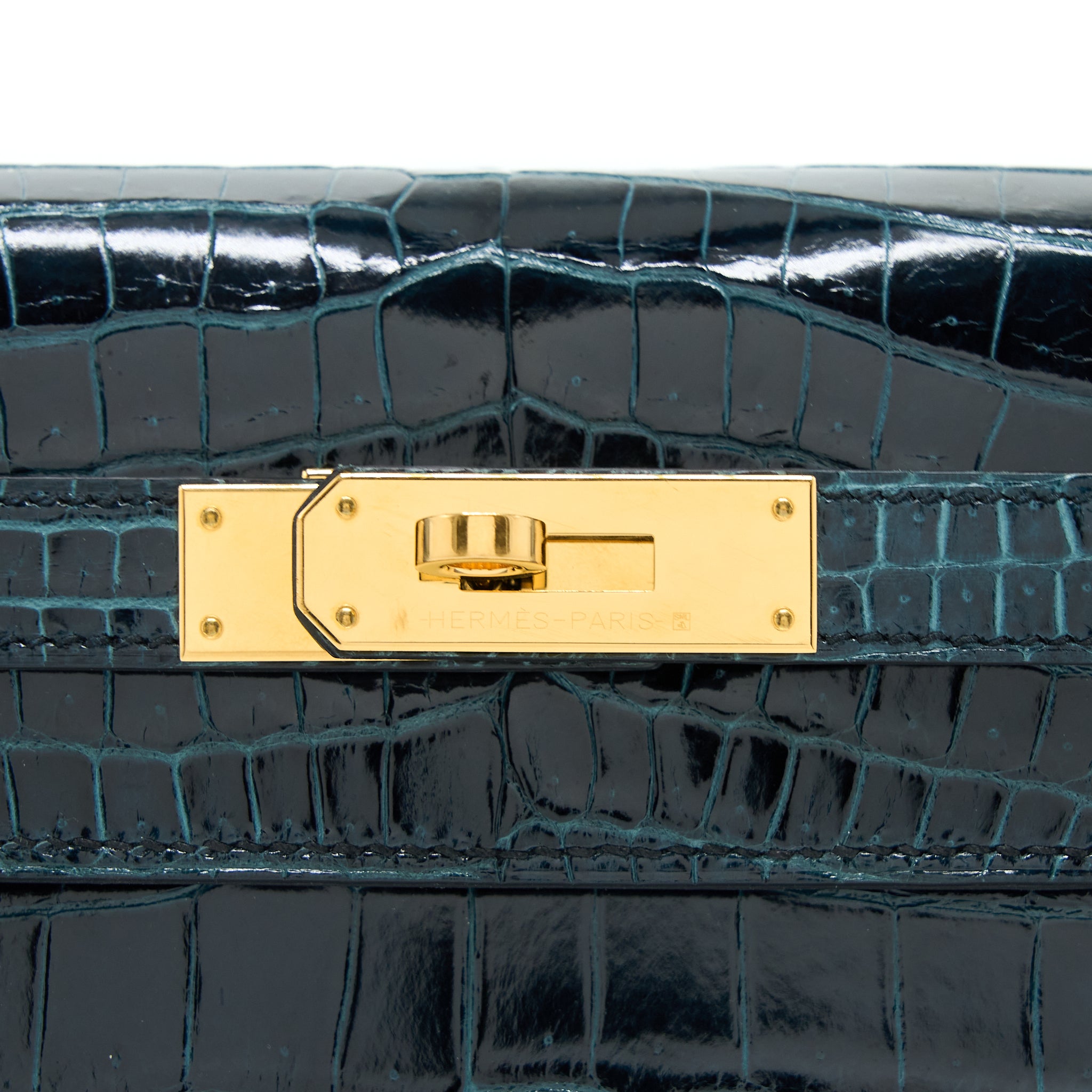HERMES KELLY 28 CROCODILE POROUS KISSES V0 VERT ROUSSEAU GHW