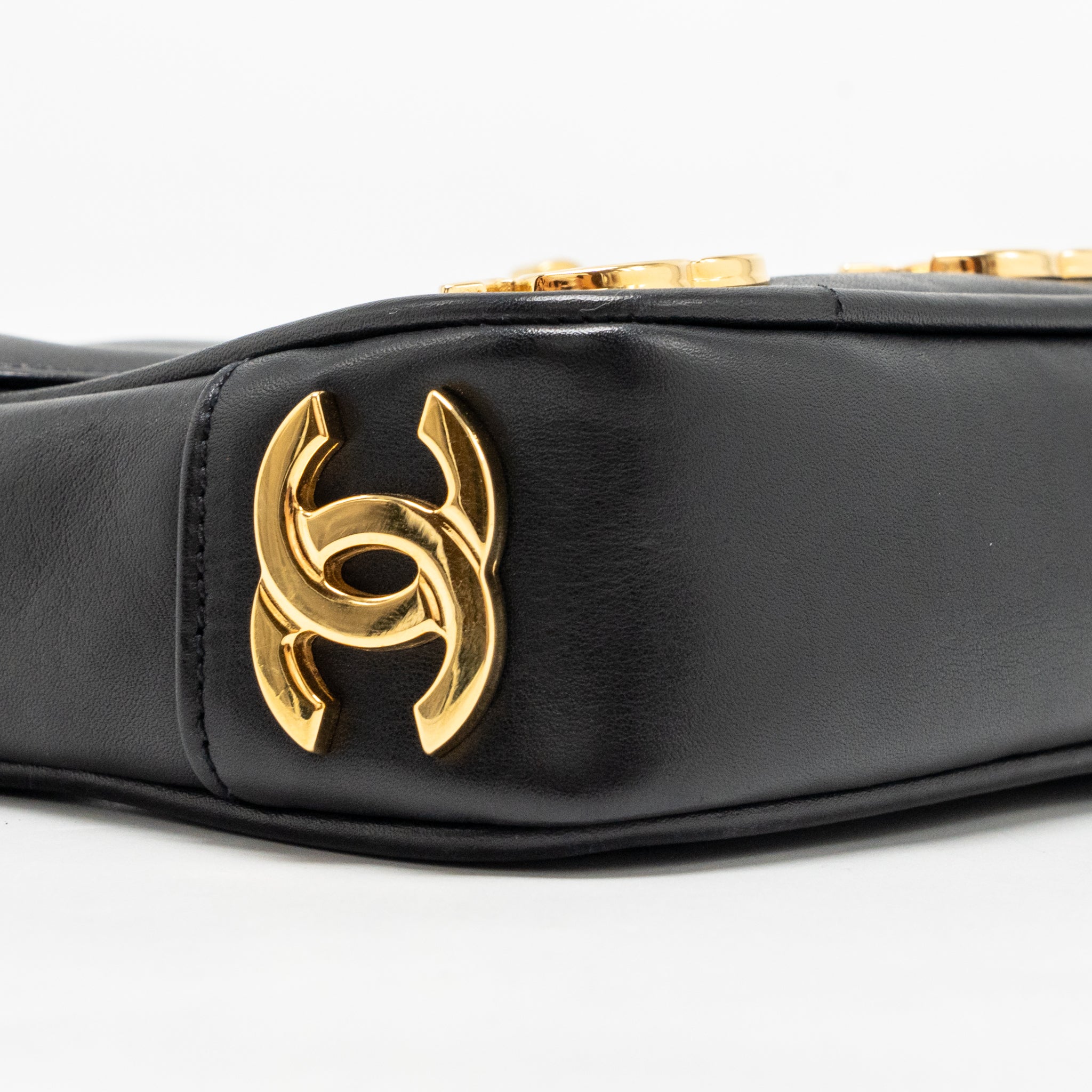 CHANEL VINTAGE CC LOGO FLAP BELT BAG SMOOTH CALFSKIN BLACK GHW