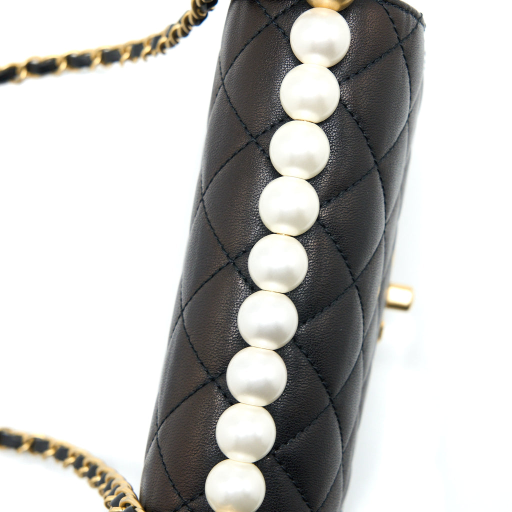 CHANEL VERTICAL PEARL FLAP BAG GOATSKIN BLACK GHW