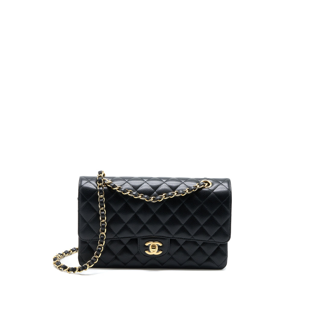 CHANEL MEDIUM CLASSIC DOUBLE FLAP BAG CAVIAR BLACK GHW (MICROCHIP)