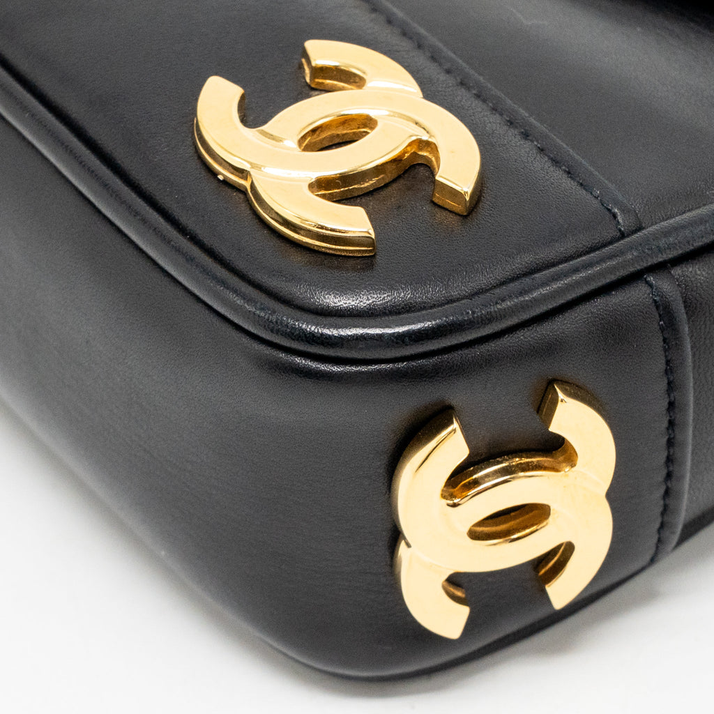 CHANEL VINTAGE CC LOGO FLAP BELT BAG SMOOTH CALFSKIN BLACK GHW