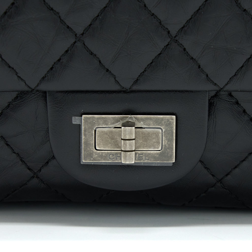 CHANEL 2.55 SMALL REISSUE FLAP BAG AGED CALFSKIN RUTHENIUM SHW (MICROCHIP)