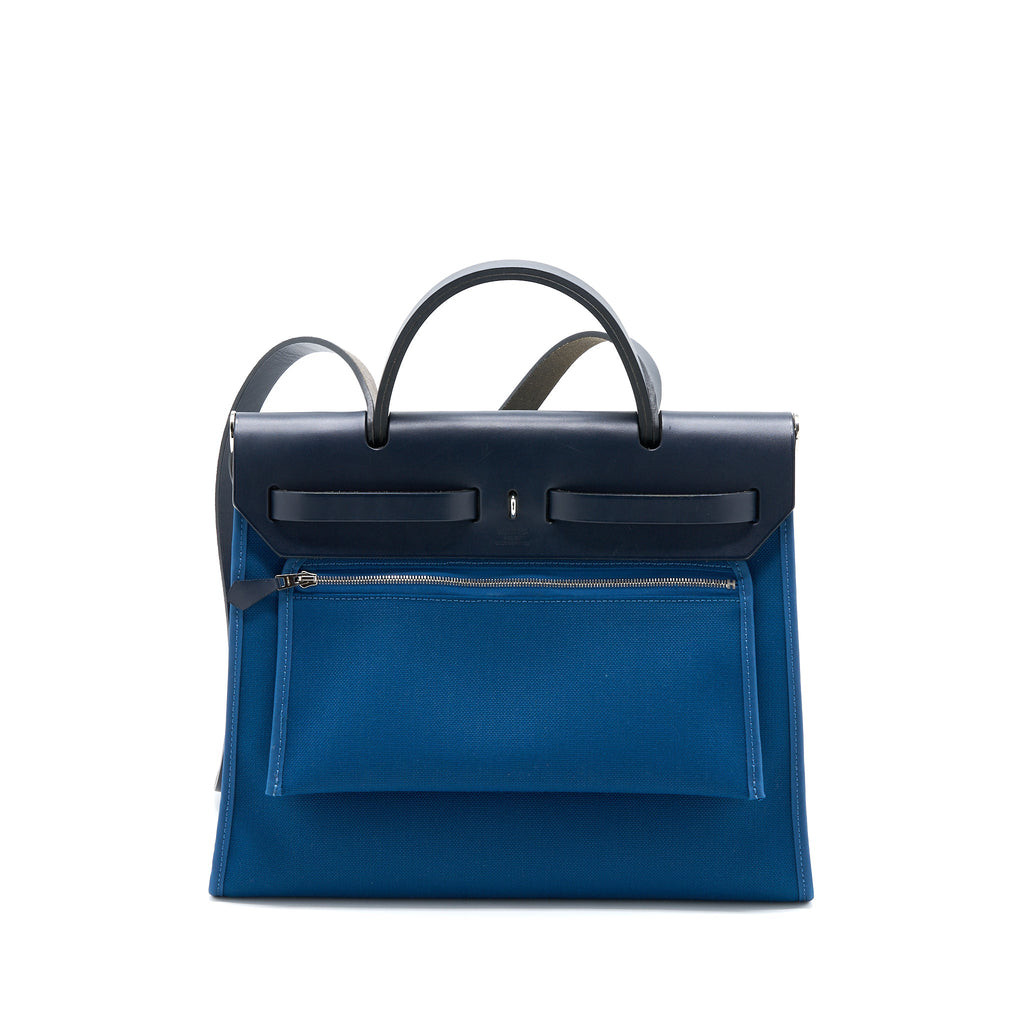 HERMES HERBAG ZIP 31 BAG CANVAS DARK BLUE SHW