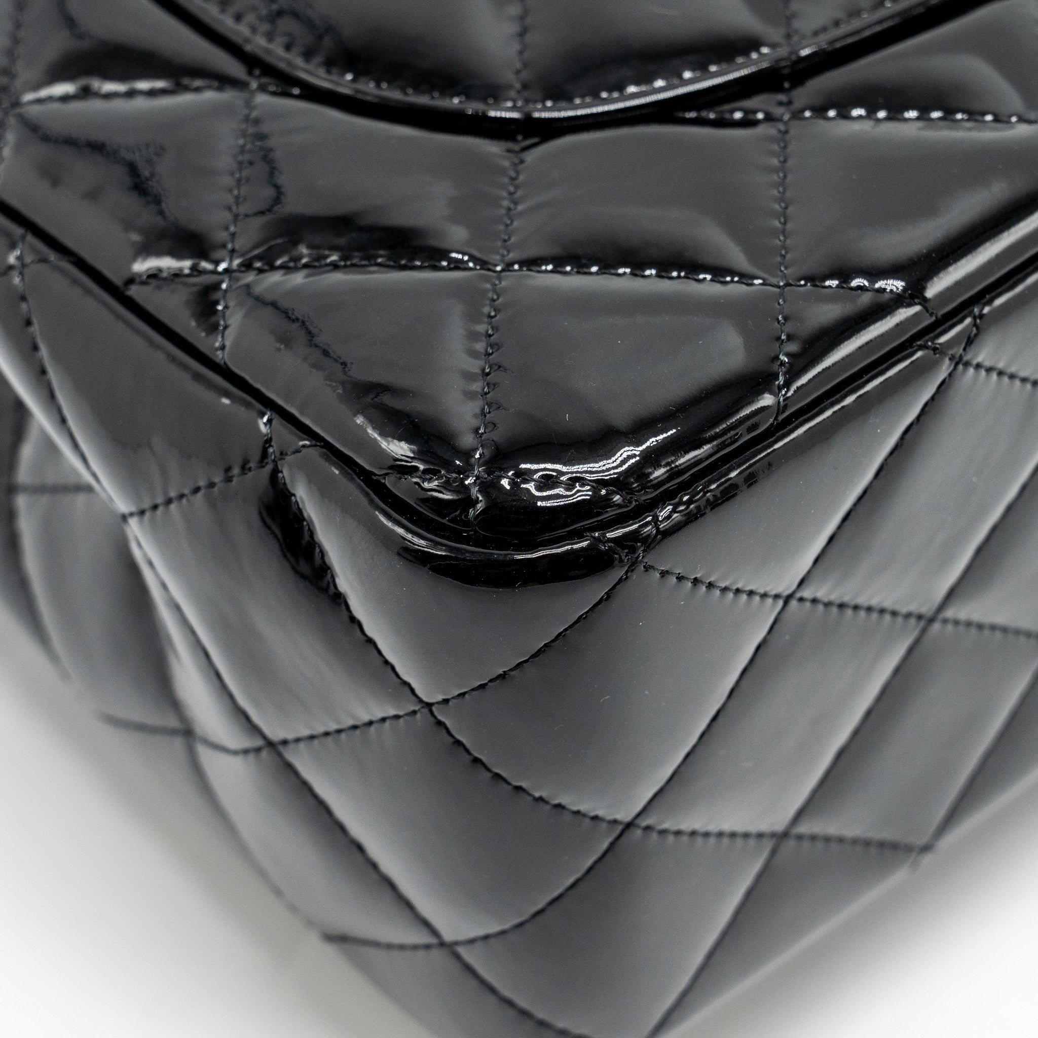 CHANEL JUMBO CLASSIC DOUBLE FLAP BAG PATENT BLACK SHW