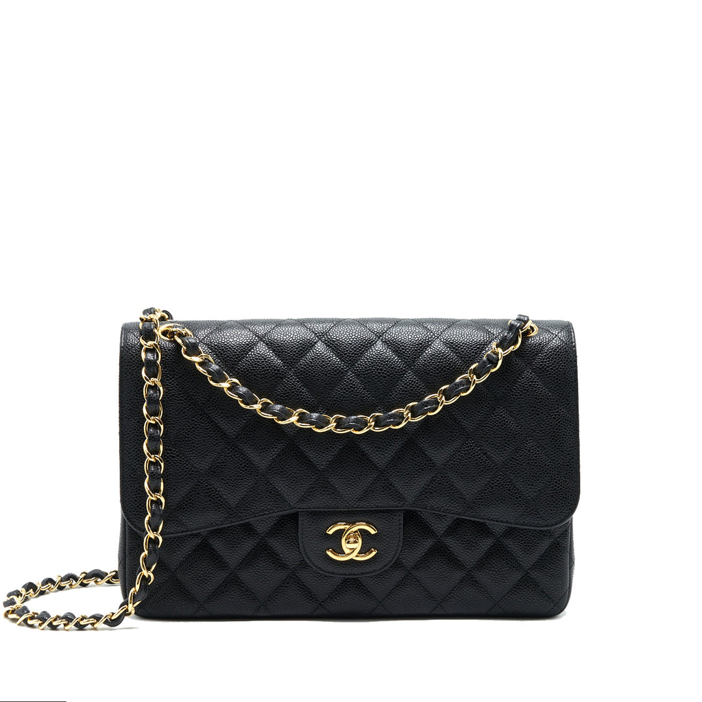 CHANEL CLASSIC JUMBO DOUBLE FLAP BAG BLACK CAVIAR GHW