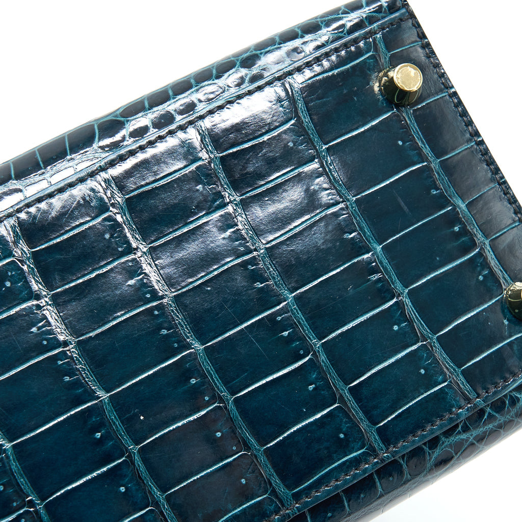 HERMES KELLY 28 CROCODILE POROUS KISSES V0 VERT ROUSSEAU GHW