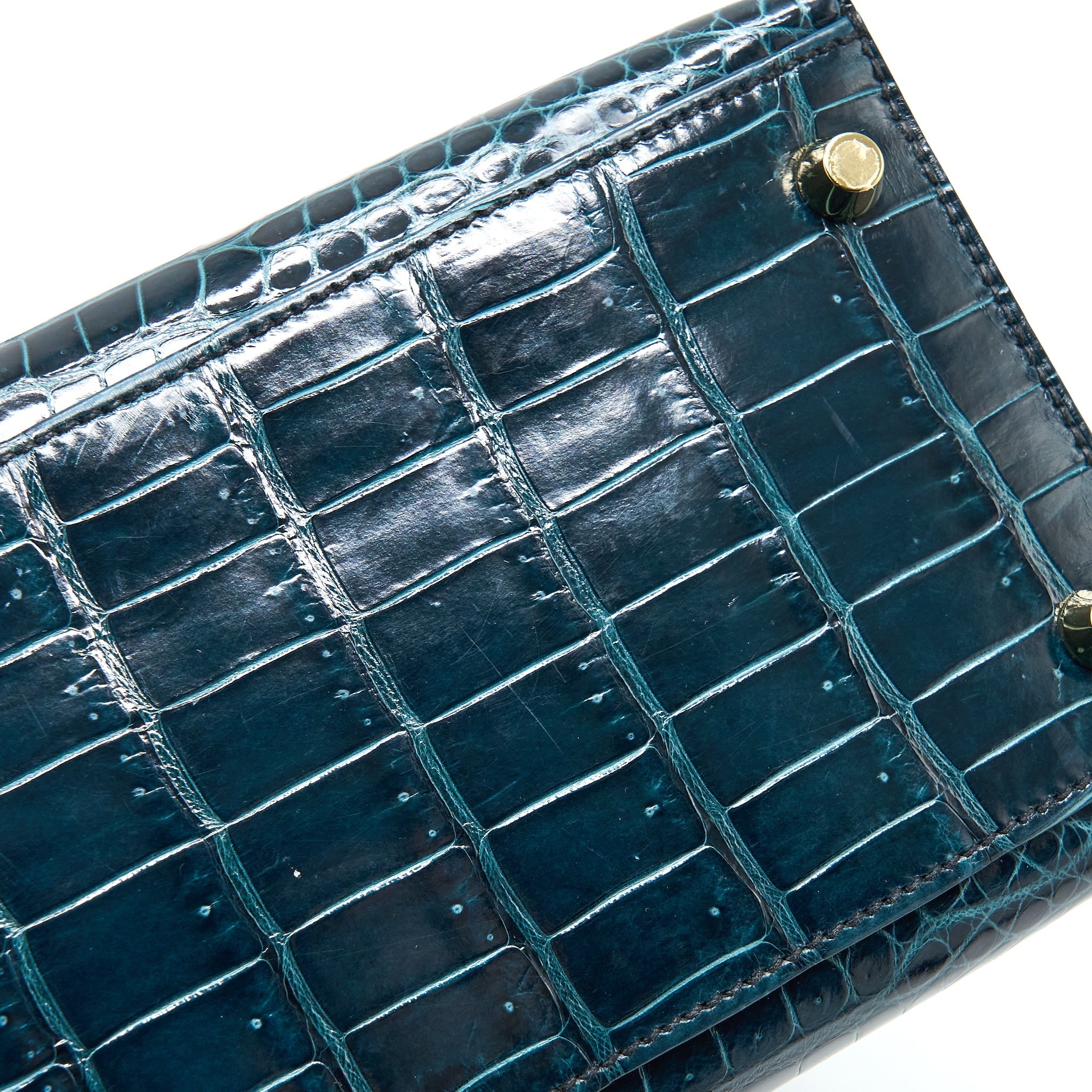 HERMES KELLY 28 CROCODILE POROUS KISSES V0 VERT ROUSSEAU GHW