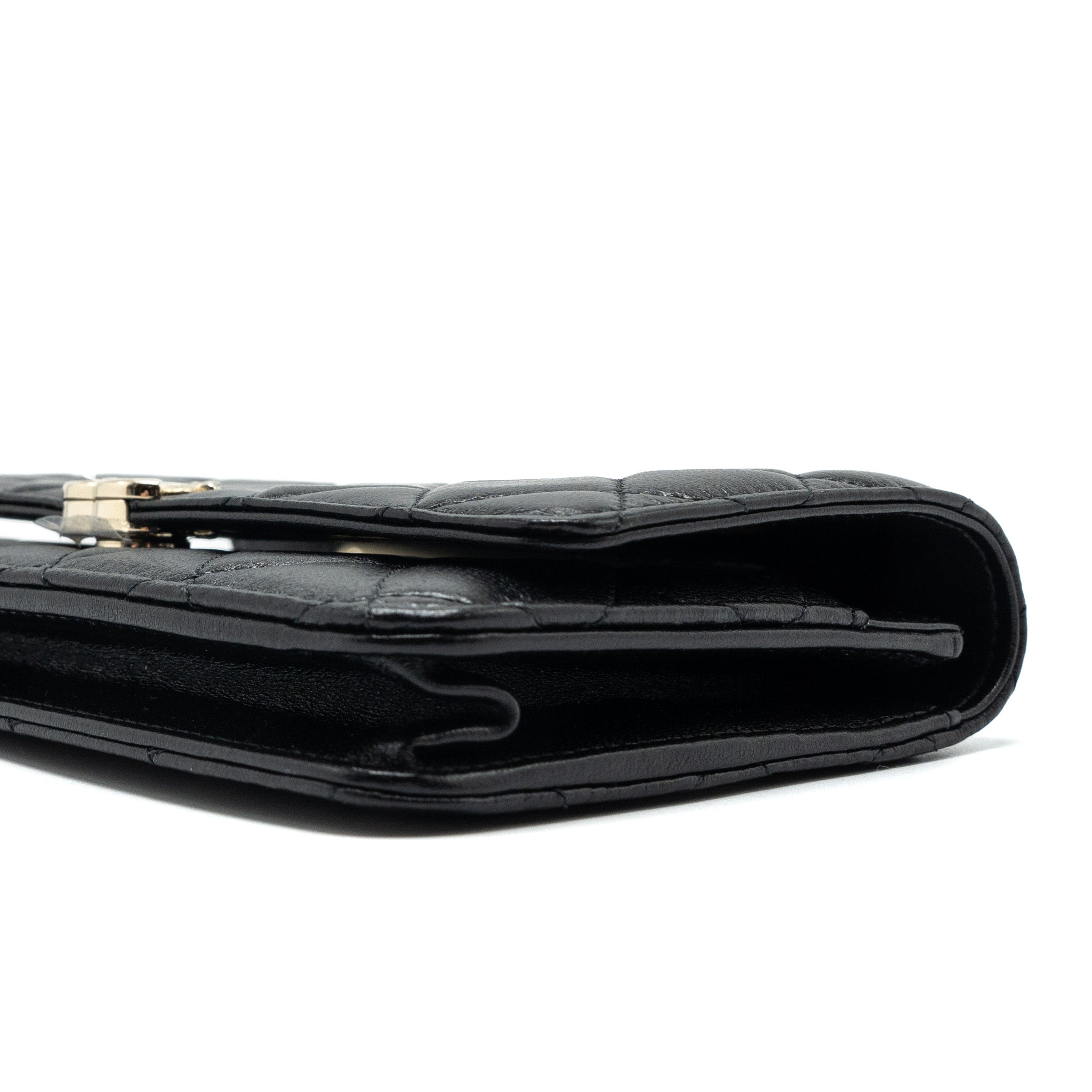 CHANEL LEATHER TOP HANDLE WALLET ON CHAIN LAMBSKIN BLACK LGHW (MICROCHIP)