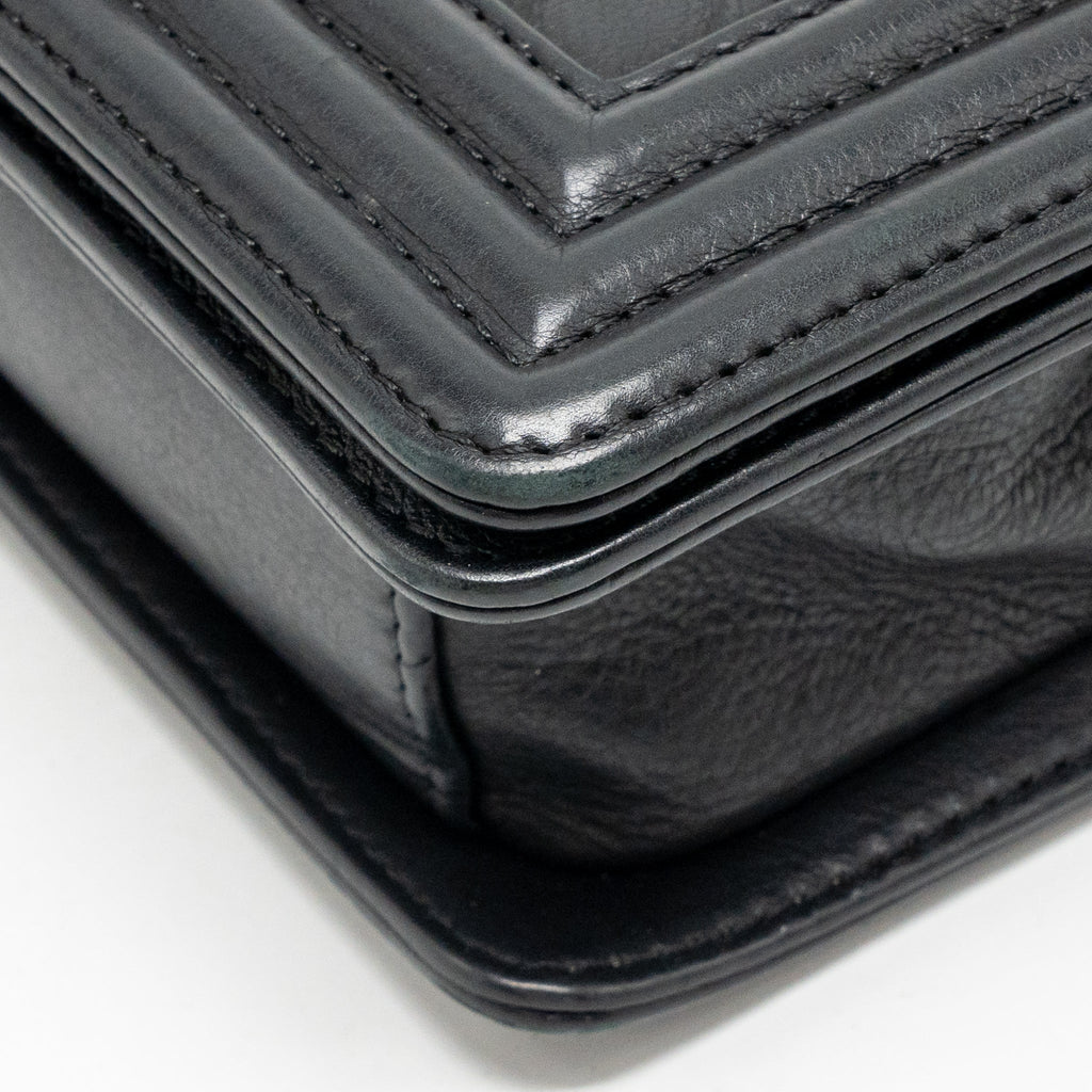 CHANEL SMALL BOY BAG ARABESQUE CALFSKIN BLACK RUTHENIUM SHW