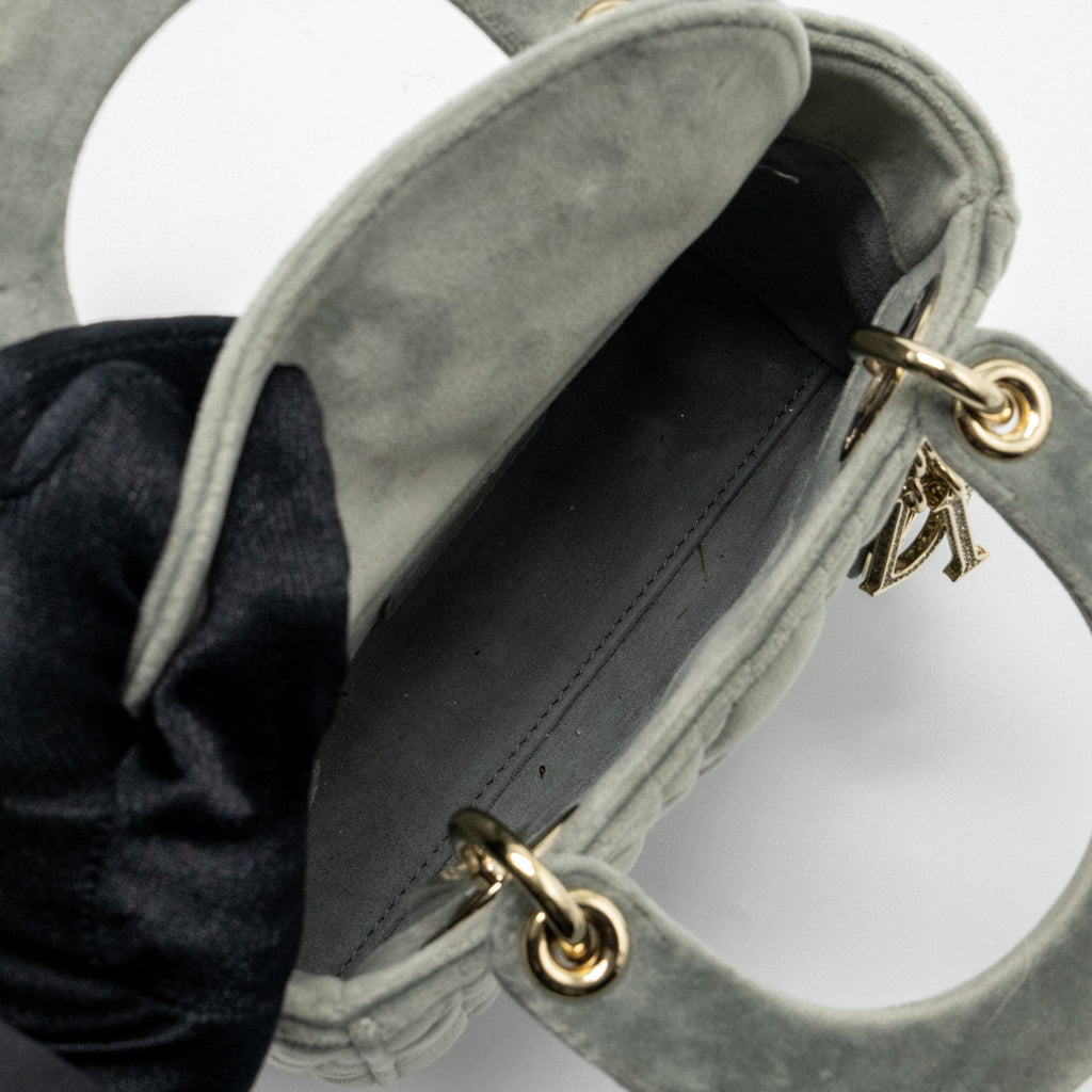 DIOR MINI LADY DIOR VELVET LIGHT GREY LGHW