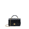 CHANEL 21K TOP HANDLE MINI RECTANGULAR FLAP BAG LAMBSKIN BLACK BRUSHED GHW(MICROCHIP)