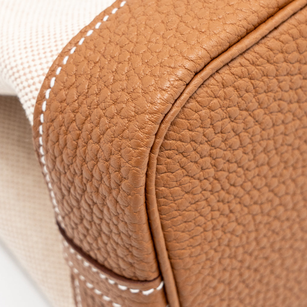 HERMES NEO GARDEN PARTY 23 CANVAS/NEGONDA ECRU-BEIGE/GOLD SHW