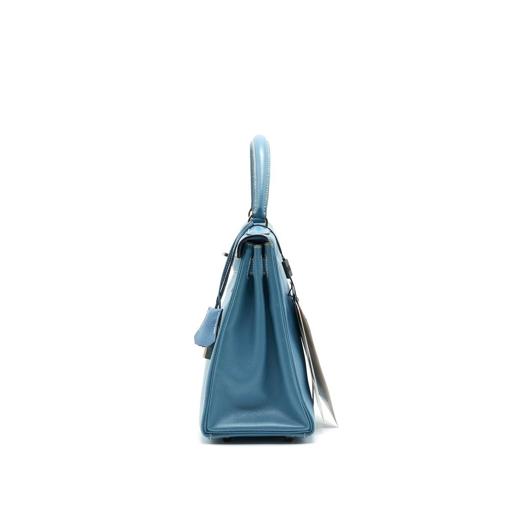 HERMES VINTAGE KELLY 28 BLUE JEAN EPSOM IN SHW