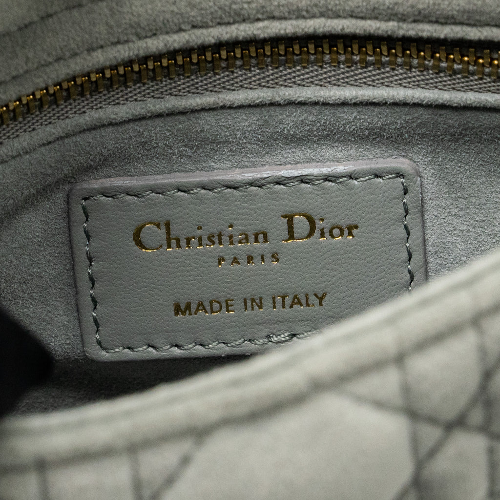 DIOR MINI LADY DIOR VELVET LIGHT GREY LGHW