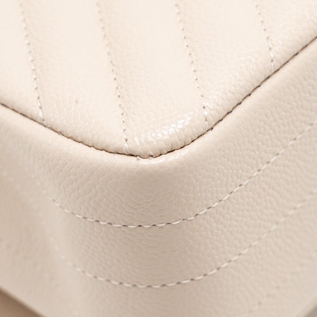 CHANEL MEDIUM CLASSIC DOUBLE FLAP BAG CHEVRON CAVIAR LIGHT BEIGE LGHW