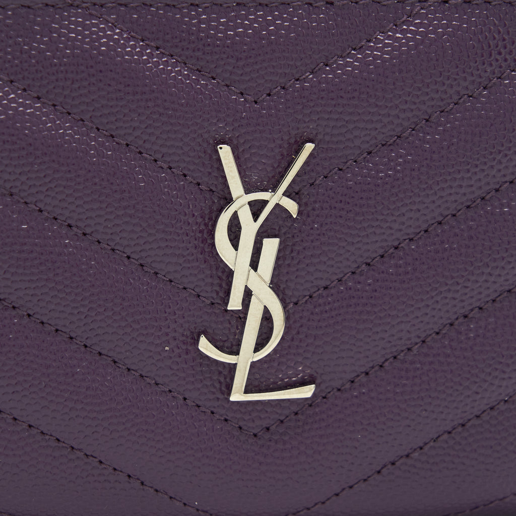 SAINT LAURENT QUILTED MONOGRAM BI-FOLD WALLET DARK PURPLE SHW