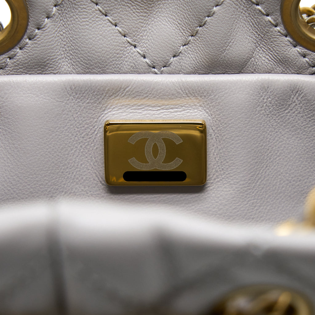 CHANEL 22B PEARL CRUSH BUCKET BAG LAMBSKIN GREY GHW (MICROCHIP)