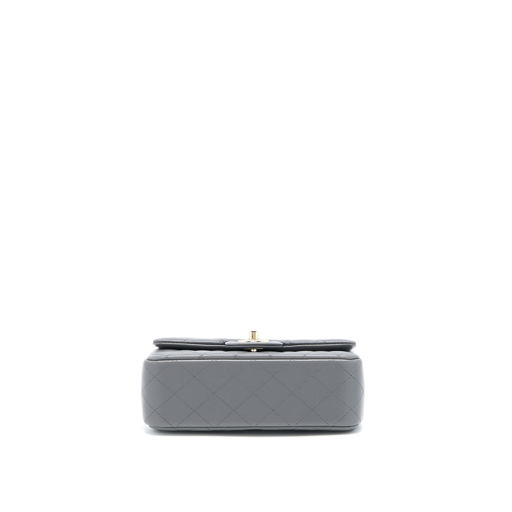 CHANEL 22A TOP HANDLE MINI RECTANGULAR FLAP BAG LAMBSKIN GREY LGHW(MICROCHIP)