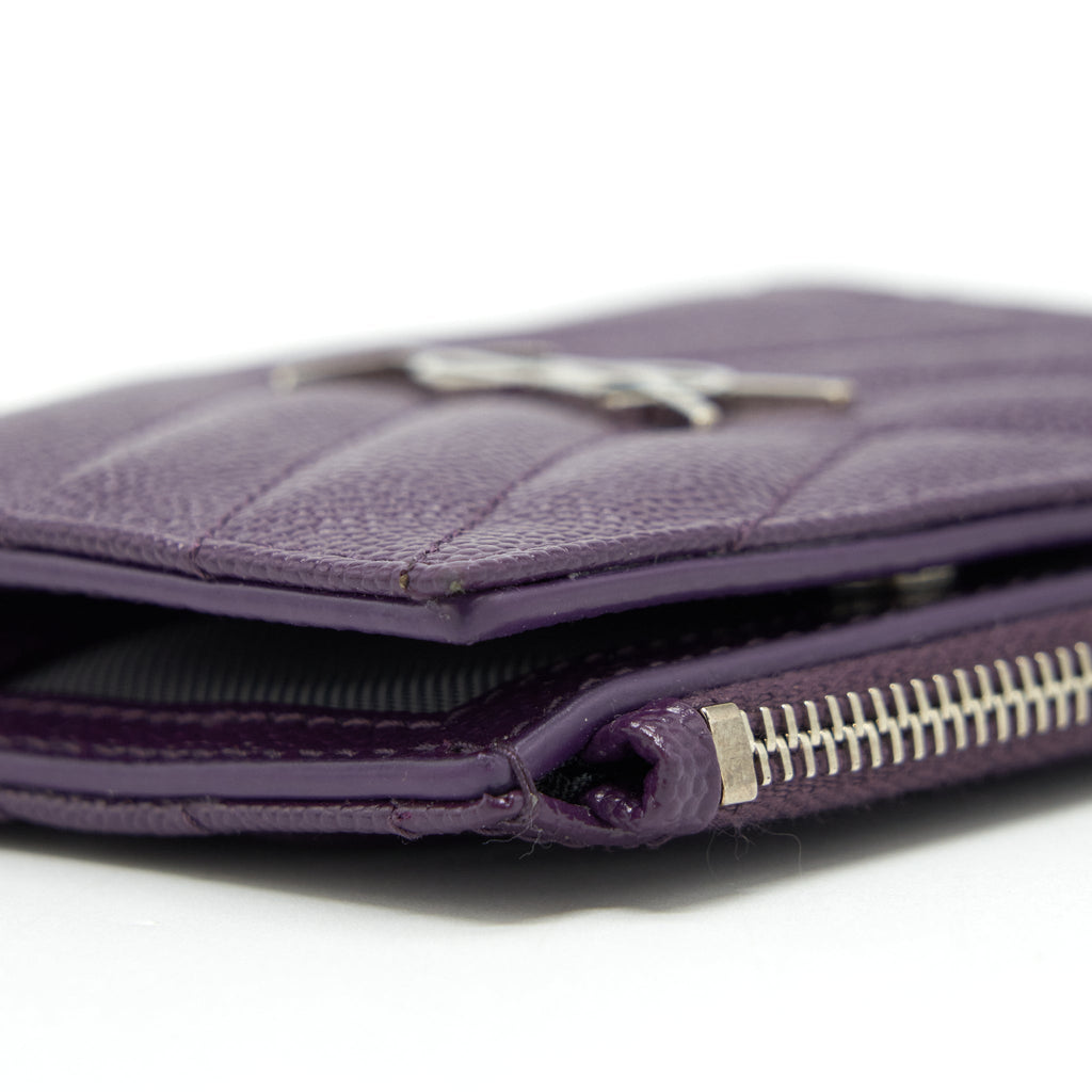SAINT LAURENT QUILTED MONOGRAM BI-FOLD WALLET DARK PURPLE SHW