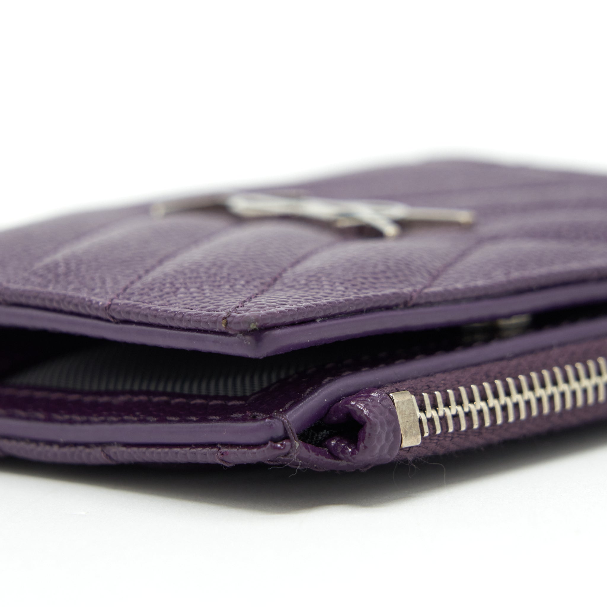 SAINT LAURENT QUILTED MONOGRAM BI-FOLD WALLET DARK PURPLE SHW