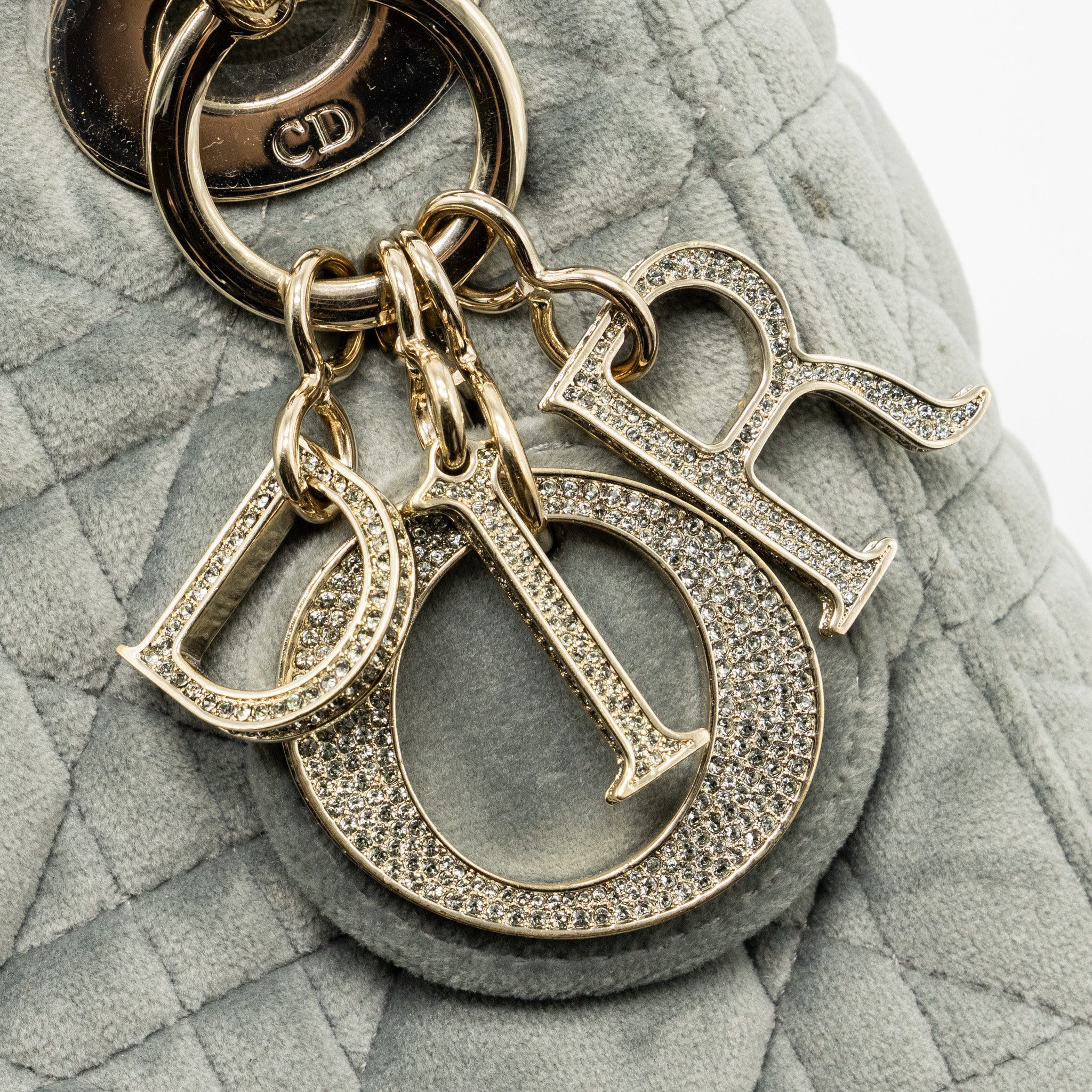 DIOR MINI LADY DIOR VELVET LIGHT GREY LGHW
