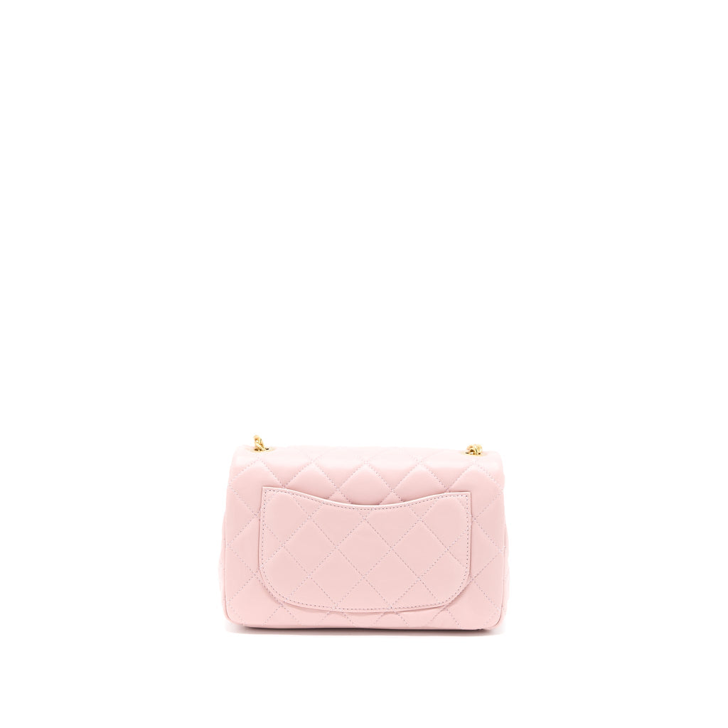 CHANEL 22B SMALL FLAP BAG WITH GEM CHAIN LAMBSKIN PINK GHW (MICROCHIP)
