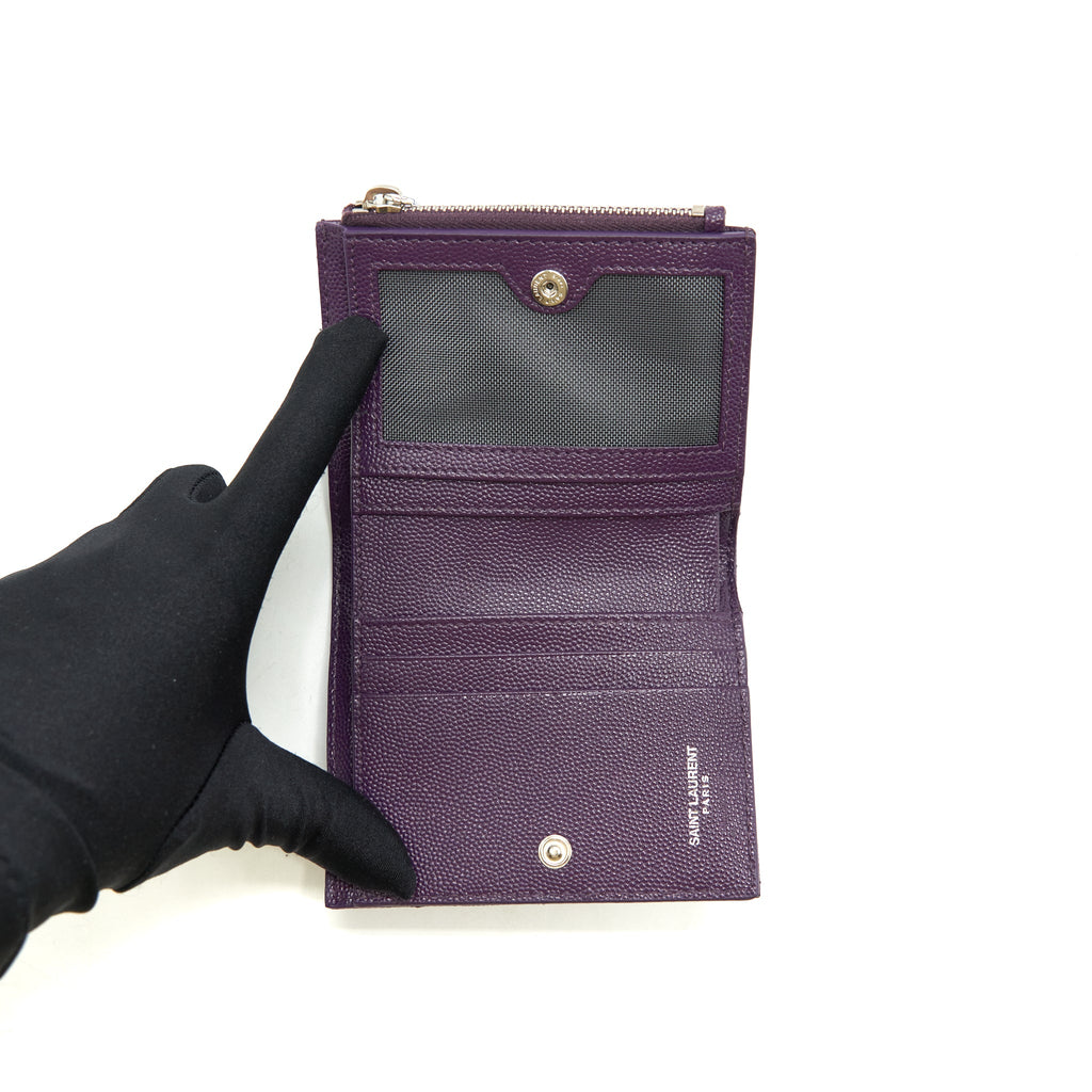 SAINT LAURENT QUILTED MONOGRAM BI-FOLD WALLET DARK PURPLE SHW