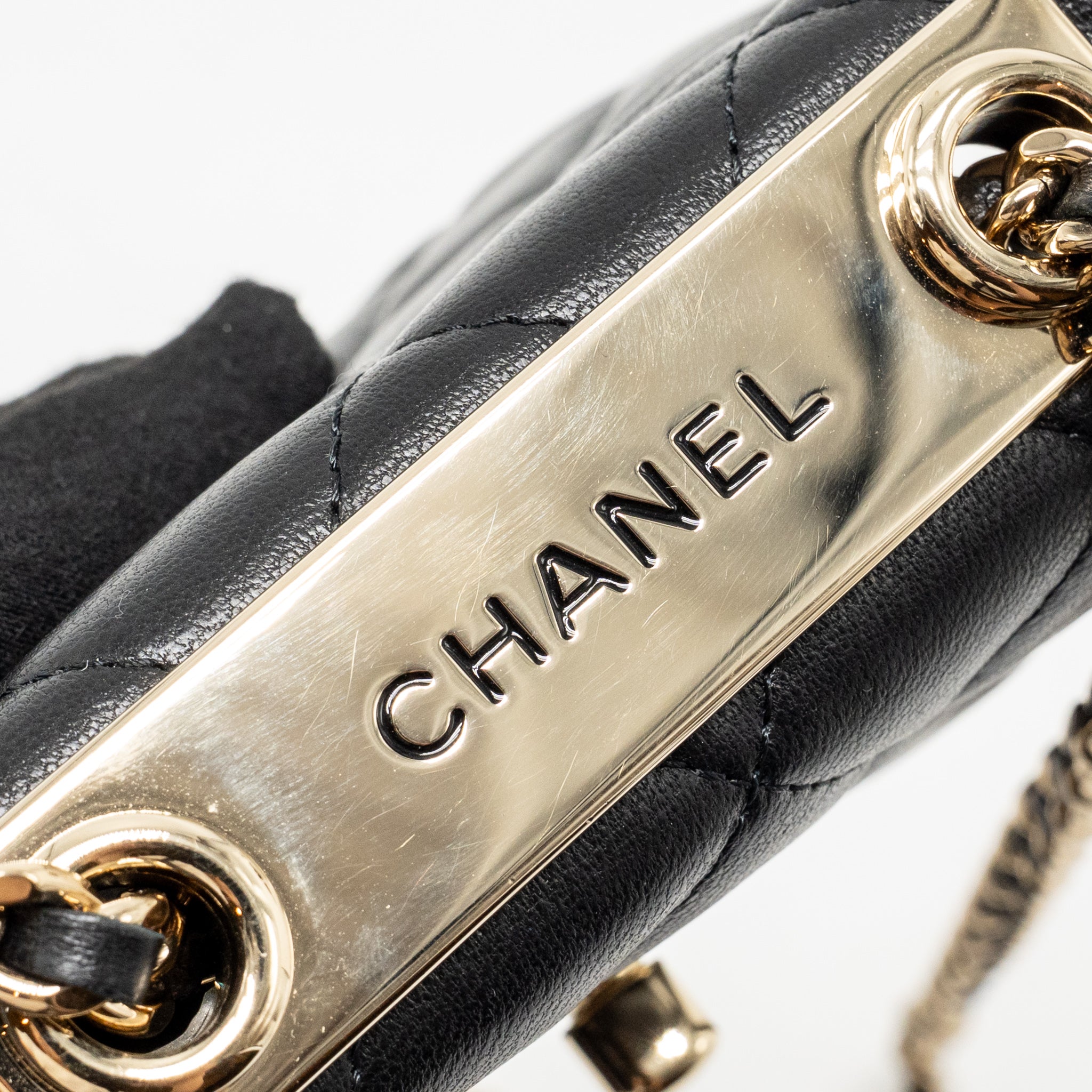 CHANEL MINI TRENDY CC CLUTCH WITH CHAIN LAMBSKIN BLACK LGHW