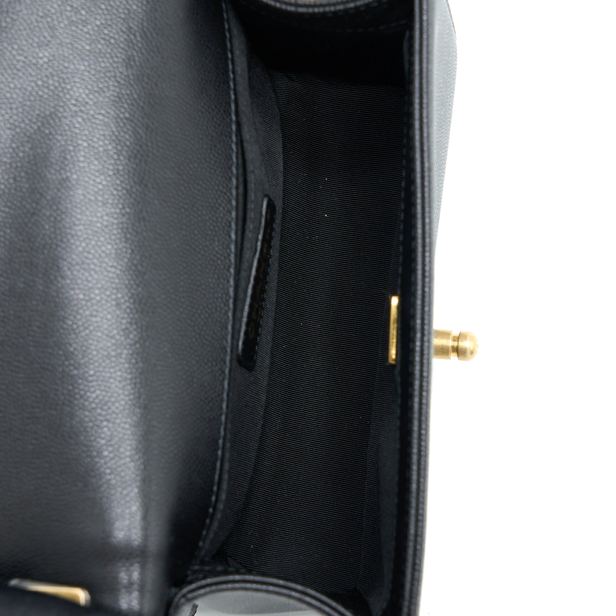 CHANEL SMALL BOY BAG CAVIAR BLACK BRUSHED GHW (MICROCHIP)