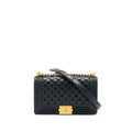 CHANEL MEDIUM BOY BAG CAVIAR BLACK BRUSHED GHW (MICROCHIP)