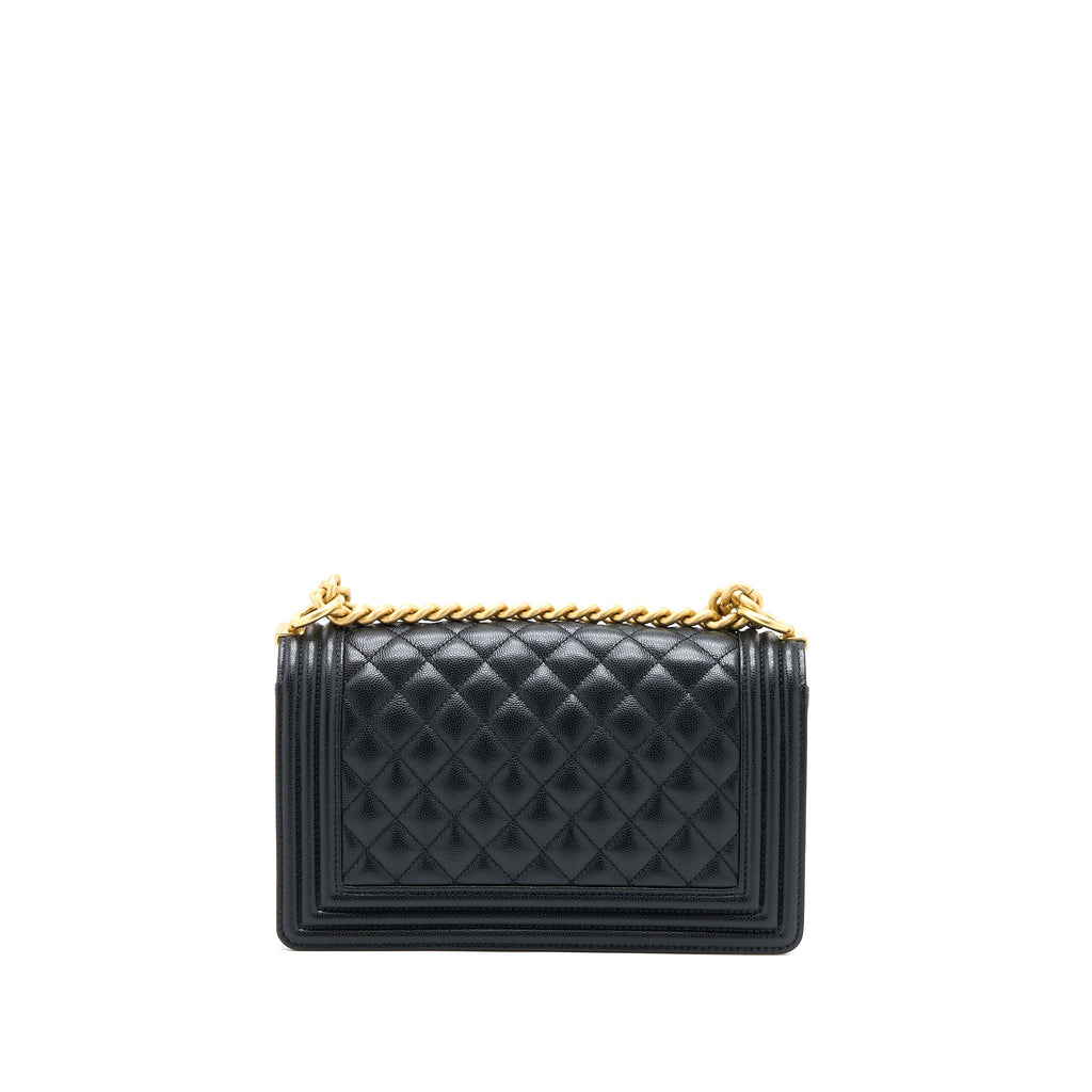 CHANEL MEDIUM BOY BAG CAVIAR BLACK BRUSHED GHW (MICROCHIP)