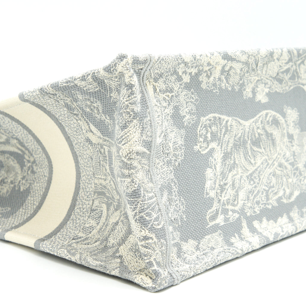 DIOR SMALL BOOK TOTE GRAY TOILE DE JOUY REVERSE EMBROIDERY WITH AN EXTRA SMALL SCARF