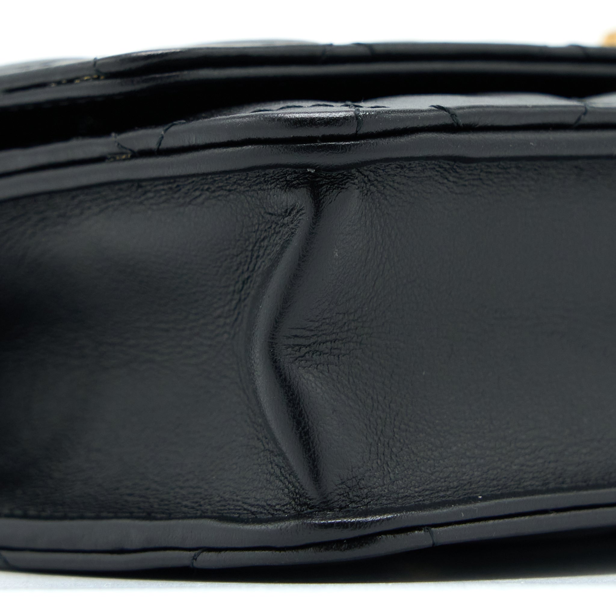 CHANEL 2.55 REISSUE WALLET ON CHAIN AGED CALFSKIN BLACK BRUSHED GHW (MICROCHIP)