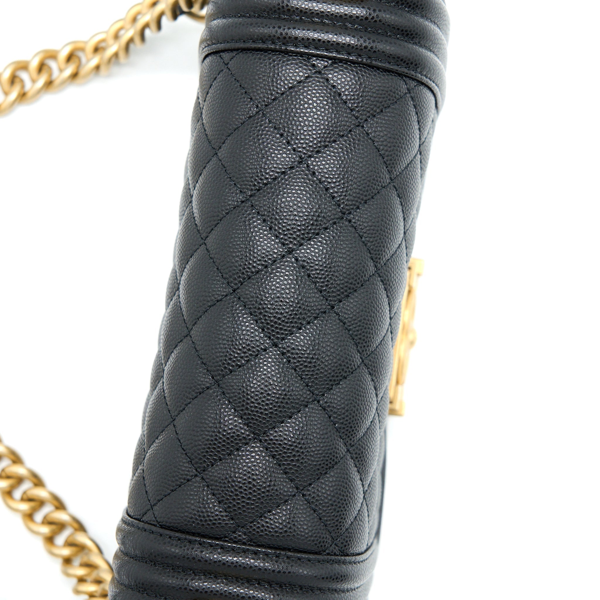 CHANEL SMALL BOY BAG CAVIAR BLACK BRUSHED GHW (MICROCHIP)