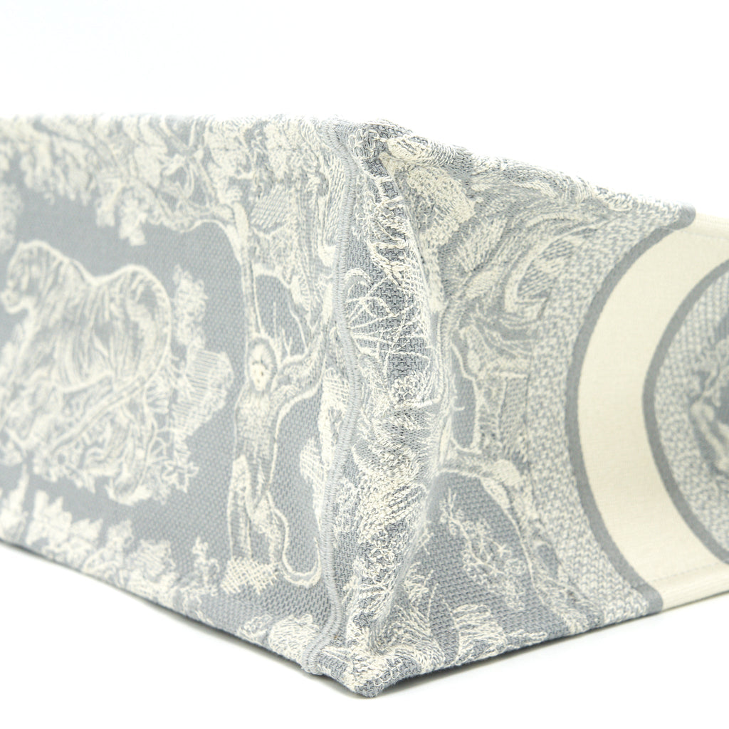DIOR SMALL BOOK TOTE GRAY TOILE DE JOUY REVERSE EMBROIDERY WITH AN EXTRA SMALL SCARF