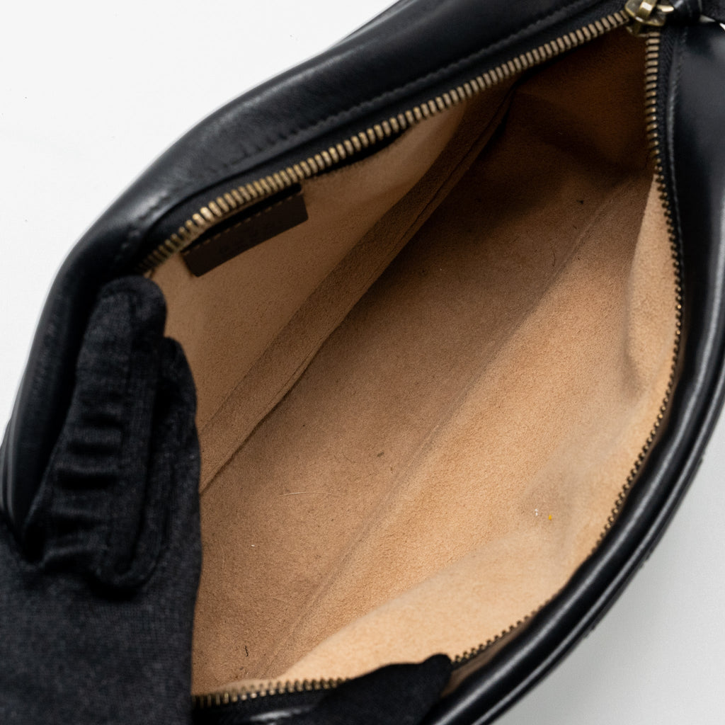 GUCCI GG MARMONT SMALL MATELASSE SHOULDER BAG CALFSKIN BLACK GHW