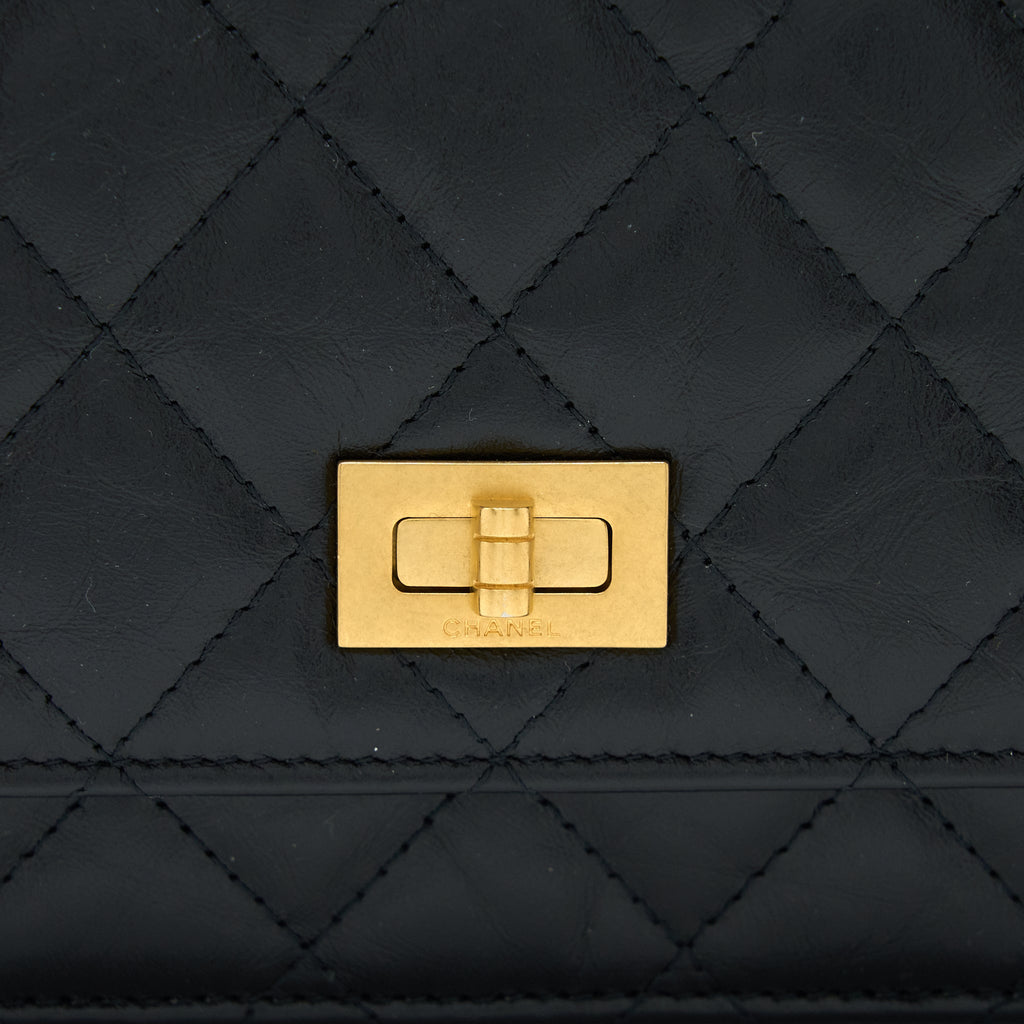 CHANEL 2.55 REISSUE WALLET ON CHAIN AGED CALFSKIN BLACK BRUSHED GHW (MICROCHIP)