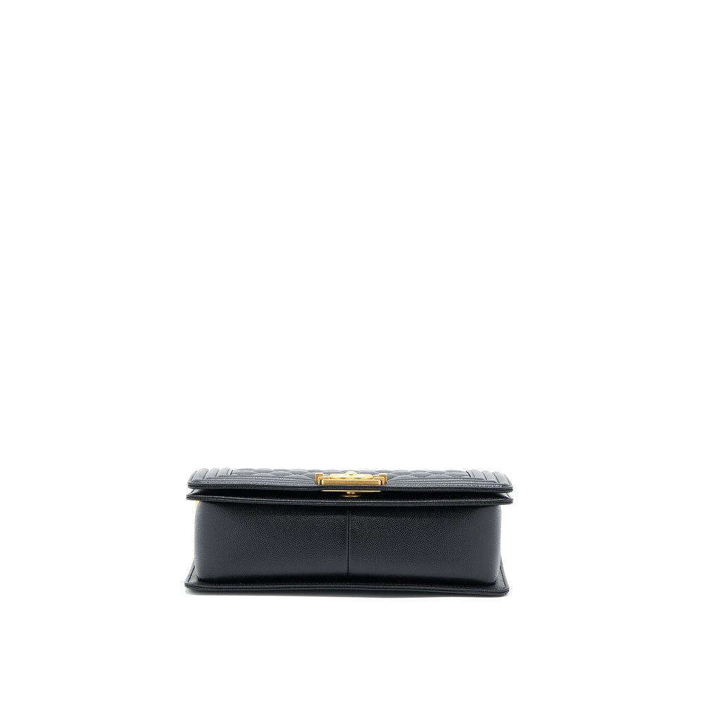 CHANEL MEDIUM BOY BAG CAVIAR BLACK BRUSHED GHW (MICROCHIP)