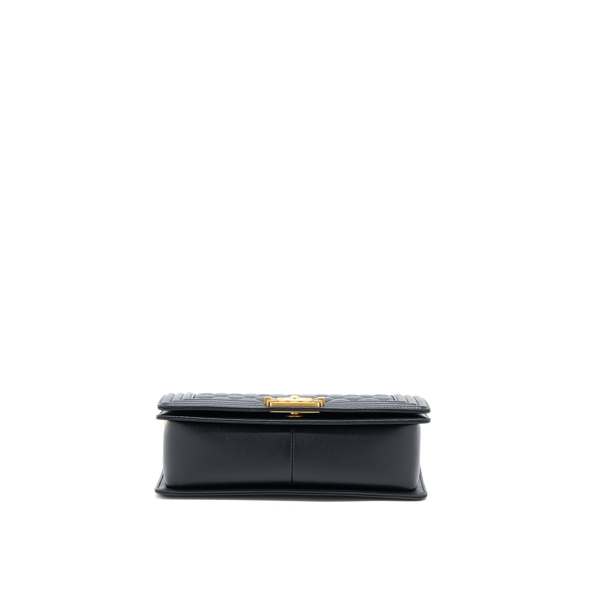 CHANEL MEDIUM BOY BAG CAVIAR BLACK BRUSHED GHW (MICROCHIP)