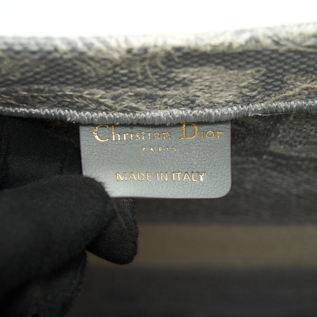 DIOR SMALL BOOK TOTE GRAY TOILE DE JOUY REVERSE EMBROIDERY WITH AN EXTRA SMALL SCARF